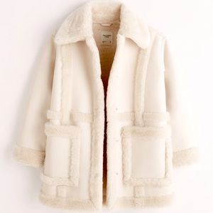 NWT Oversized Sherpa-Lined Vegan Leather Coat Abercrombie